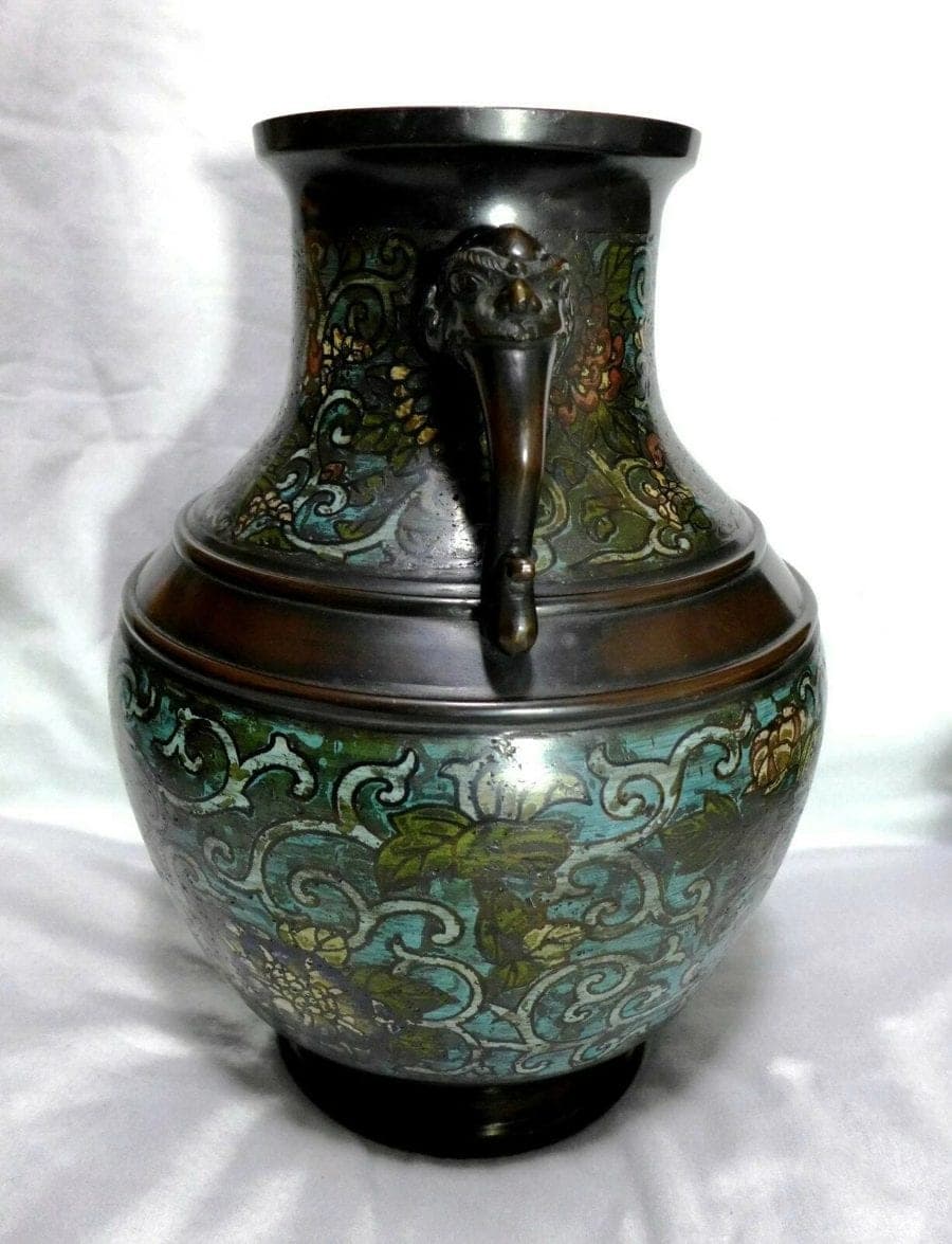 !8th Century Large Bronze Cloisonne Twin-Handle Urn, 嶋佐 Shimasa photo 2
