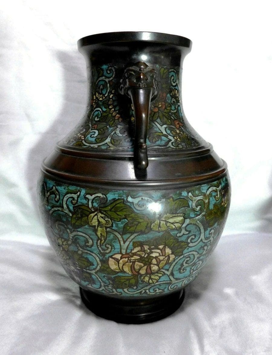 !8th Century Large Bronze Cloisonne Twin-Handle Urn, 嶋佐 Shimasa photo 4