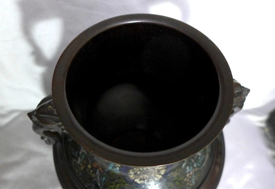 !8th Century Large Bronze Cloisonne Twin-Handle Urn, 嶋佐 Shimasa photo 5