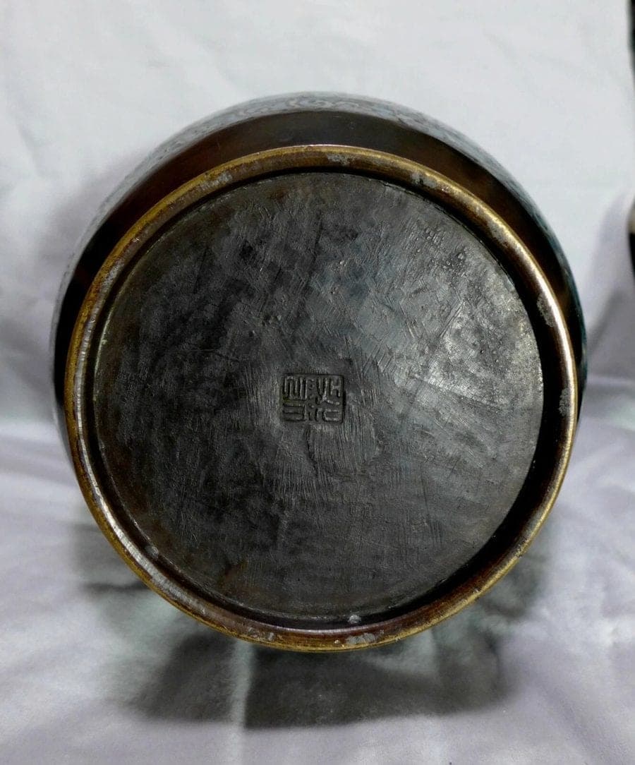 !8th Century Large Bronze Cloisonne Twin-Handle Urn, 嶋佐 Shimasa photo 7