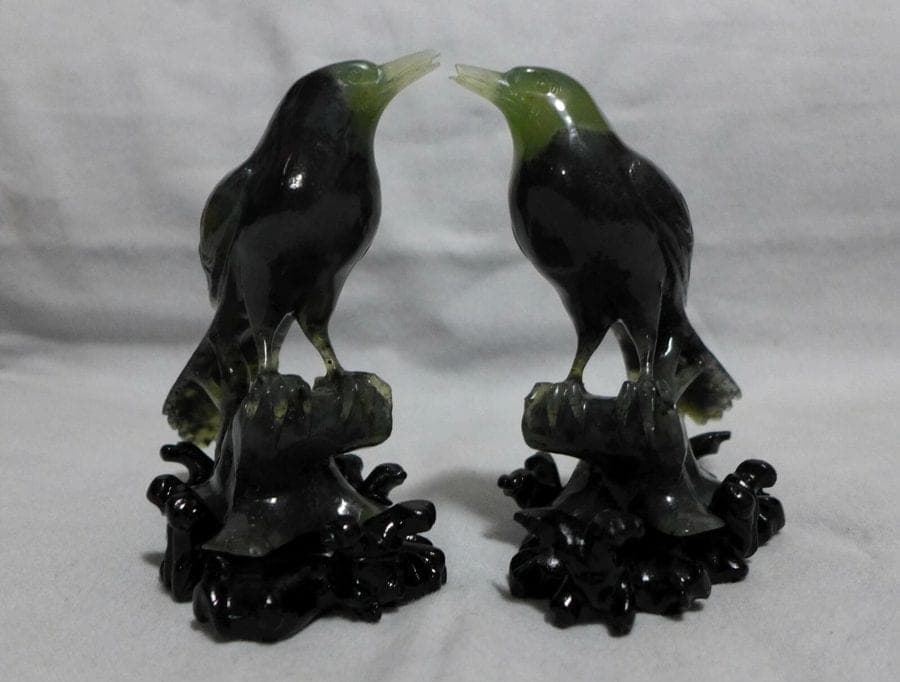Antique Chinese Spinach Jade Birds