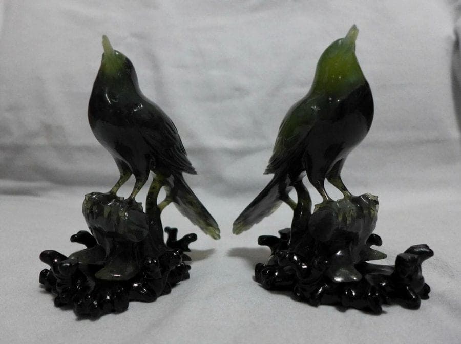 Antique Chinese Spinach Jade Birds photo 3