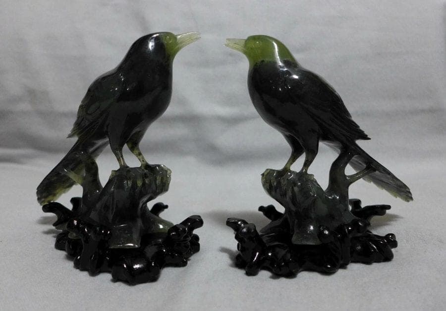 Antique Chinese Spinach Jade Birds photo 4