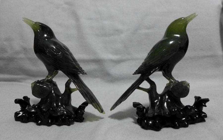 Antique Chinese Spinach Jade Birds photo 5