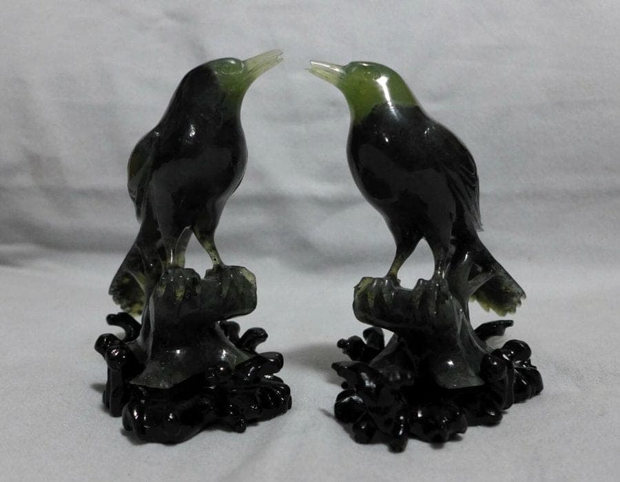 Antique Chinese Spinach Jade Birds photo 7