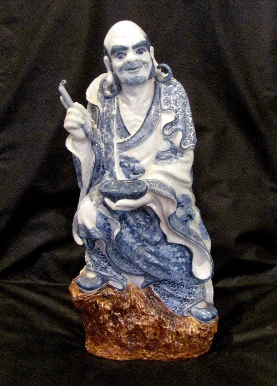 Chinese Blue and White Porcelain Figurine of a Louhan II- Large (19")