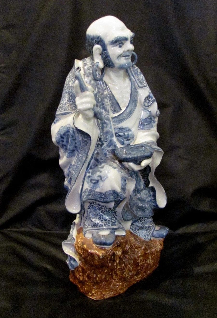 Chinese Blue and White Porcelain Figurine of a Louhan II- Large (19") photo 3