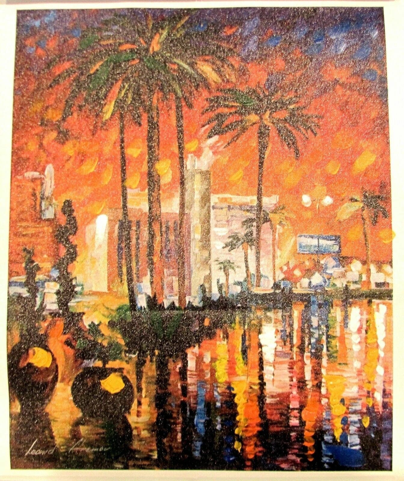 Afremov, Leonid, "NIGHT IN MIAMI', Hand-Embellished Canvas Giclee COA