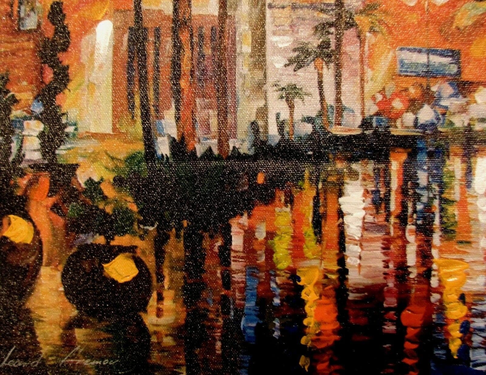 Afremov, Leonid, "NIGHT IN MIAMI', Hand-Embellished Canvas Giclee COA photo 2