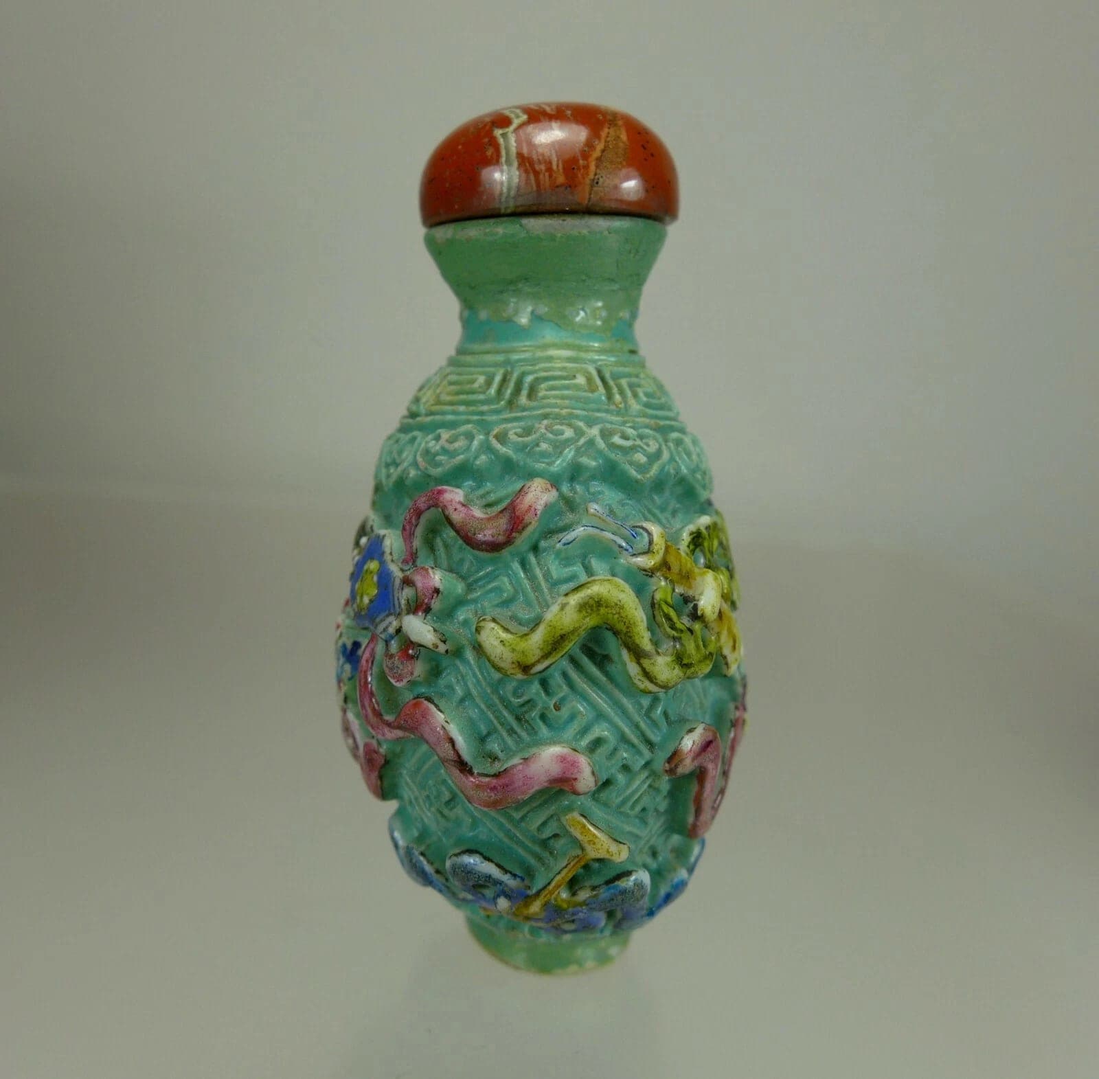 FAMILLE ROSE, Molded Enameled Bronze Snuff Bottle, Jiaqing Mark, 1796-1820 photo 3