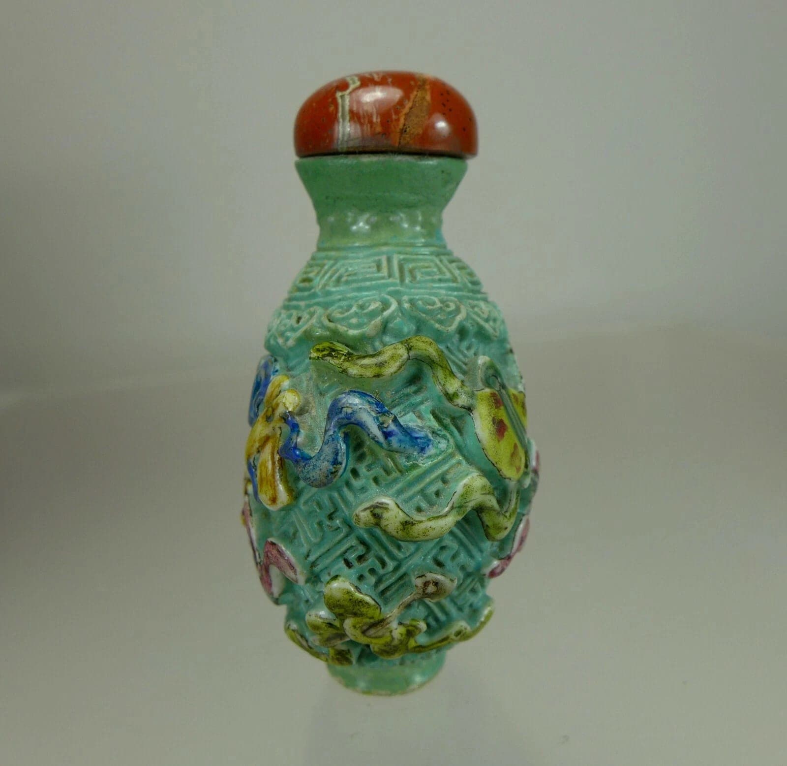 FAMILLE ROSE, Molded Enameled Bronze Snuff Bottle, Jiaqing Mark, 1796-1820 photo 4