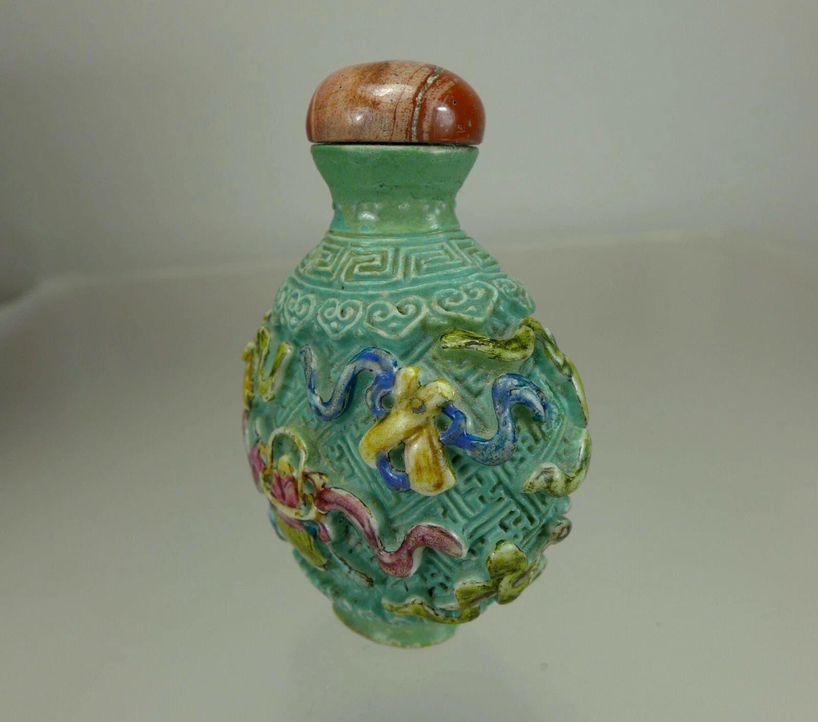 FAMILLE ROSE, Molded Enameled Bronze Snuff Bottle, Jiaqing Mark, 1796-1820 photo 6