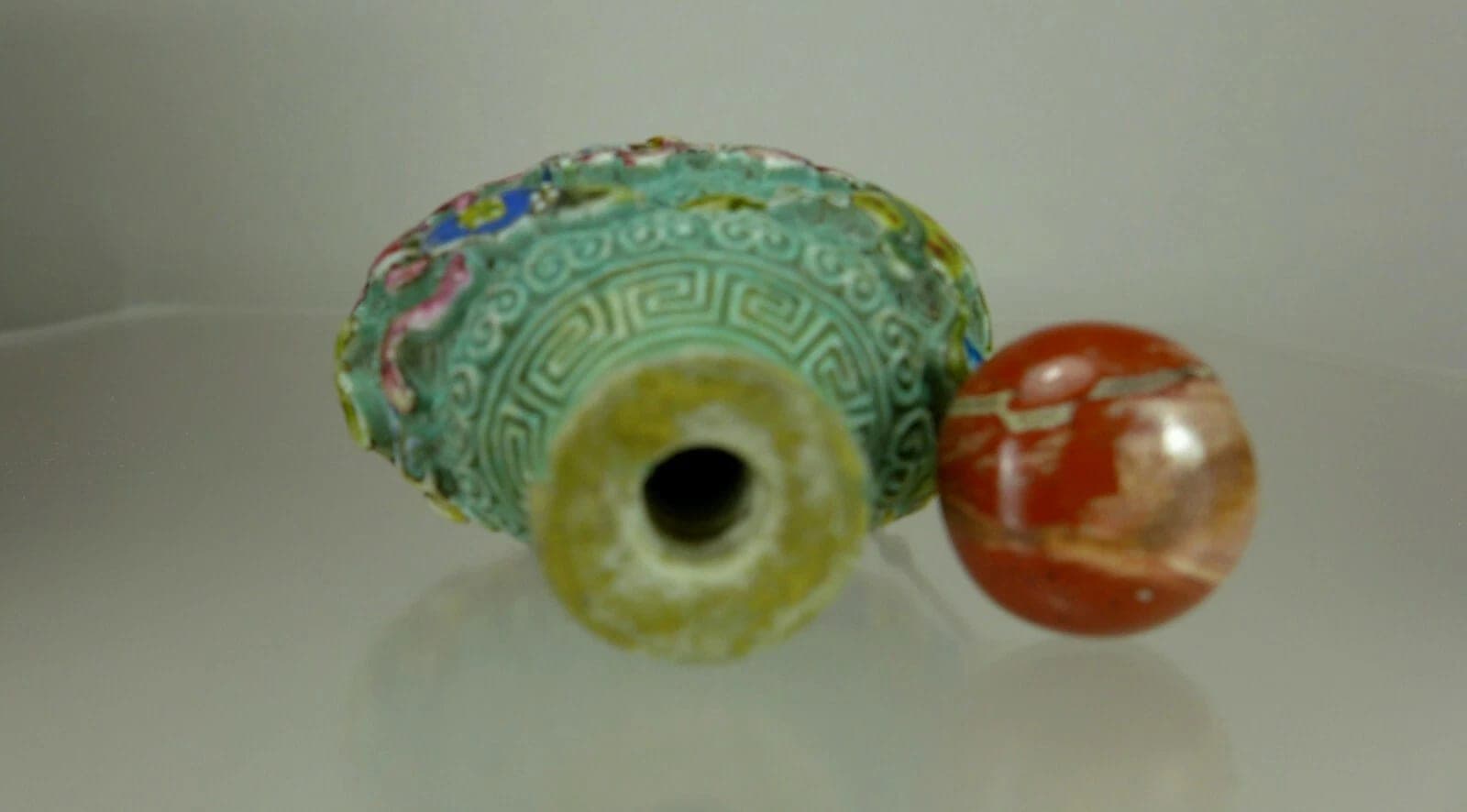 FAMILLE ROSE, Molded Enameled Bronze Snuff Bottle, Jiaqing Mark, 1796-1820 photo 8