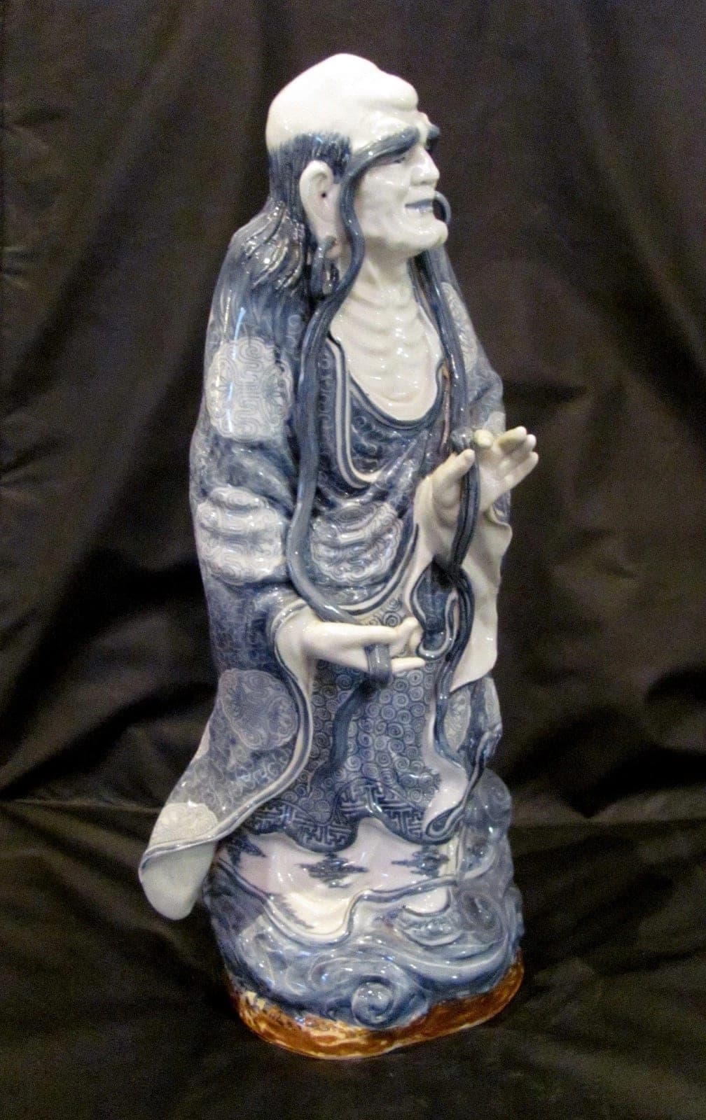 Chinese Blue and White Porcelain Figurine of a Louhan III- Large (20") photo 3