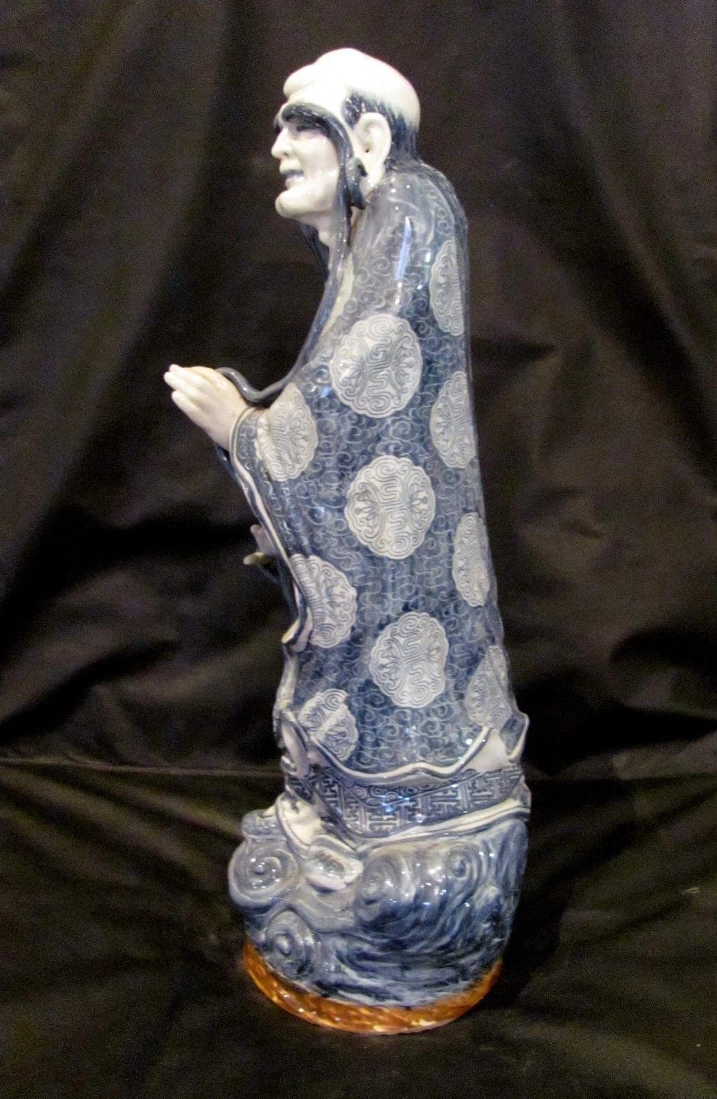 Chinese Blue and White Porcelain Figurine of a Louhan III- Large (20") photo 5