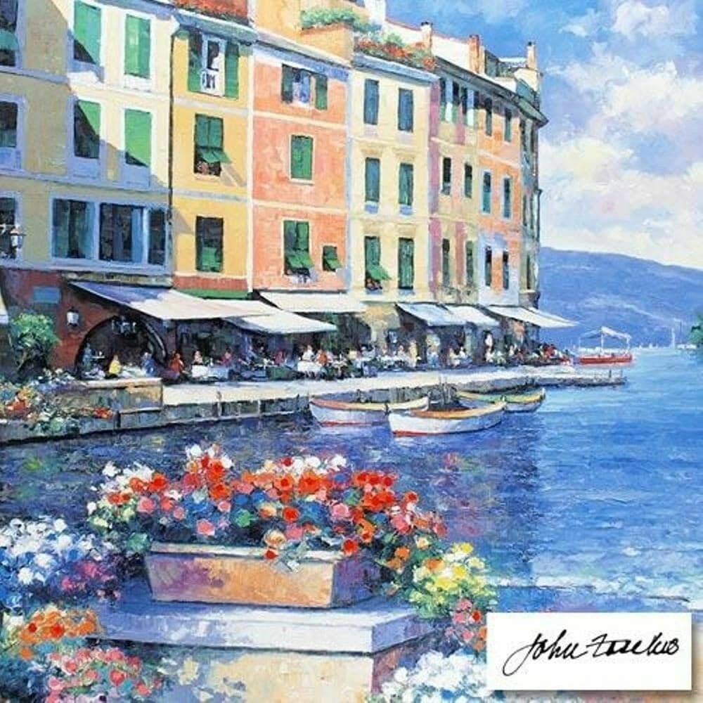John Zaccheo, 'Reflections of PortoFino', Embellished Canvas Giclee COA 40"x30"