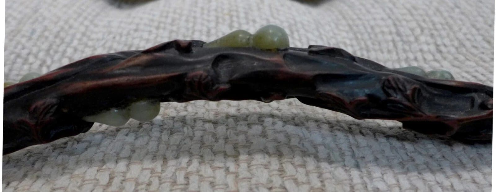 Antique Zitan Wood Ruyi Scepter with Celadon Jade Gourds photo 6