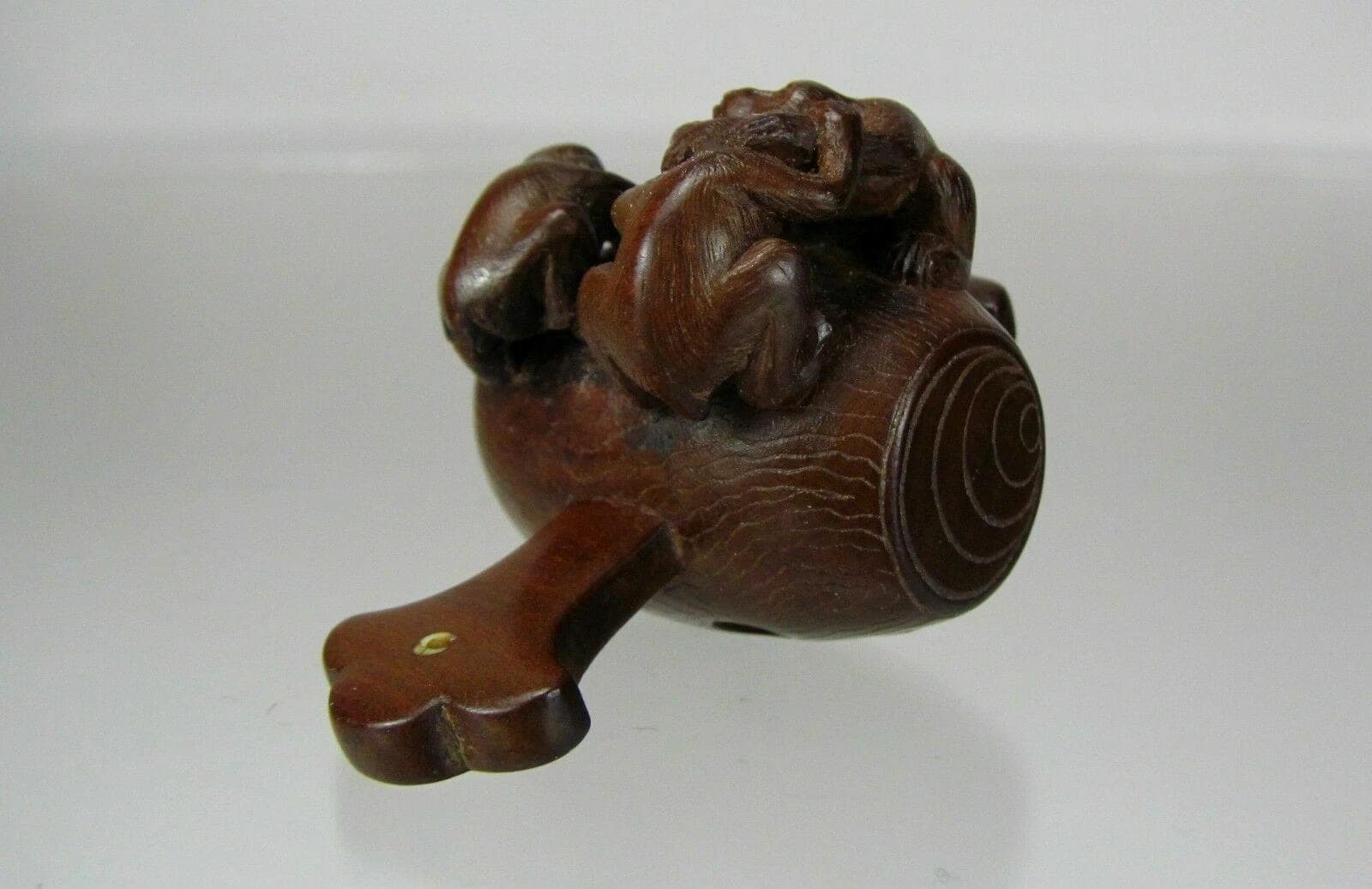 KÔRYÛ, 19th C. Japanese Boxwood Netsuke: Three Monkeys on Daikoku's Hammer photo 6