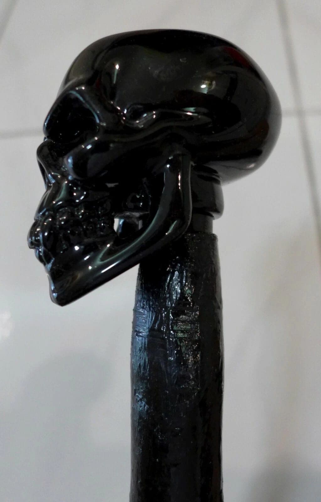 Black Skull Acrylic Resin Cast Handle Cane w/ Irish Blackthorn Shaft, 37 inches