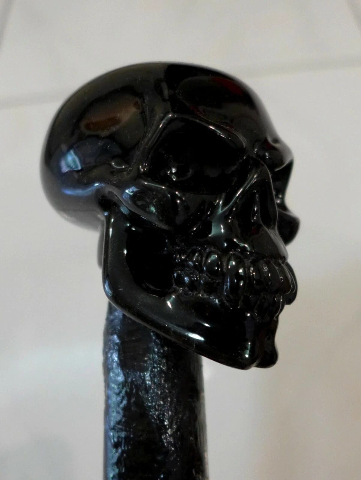 Black Skull Acrylic Resin Cast Handle Cane w/ Irish Blackthorn Shaft, 37 inches photo 2