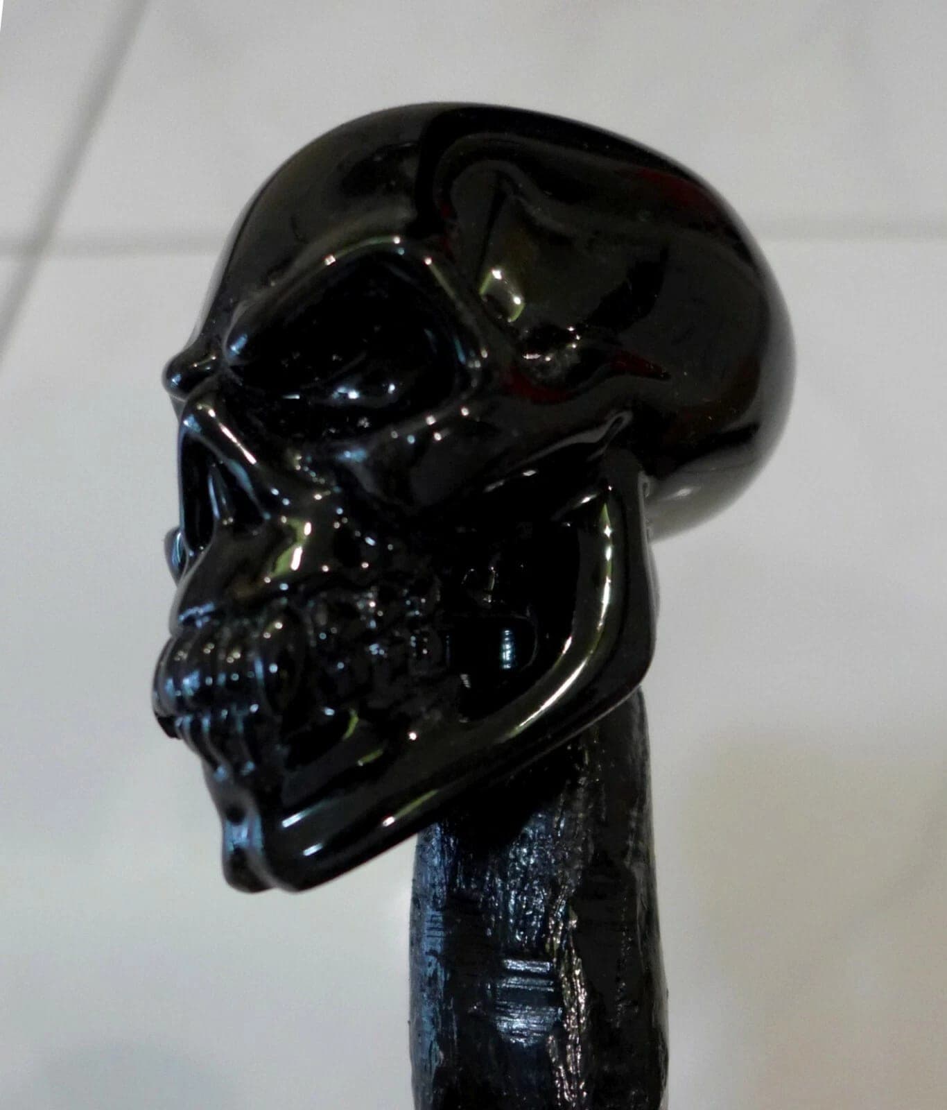Black Skull Acrylic Resin Cast Handle Cane w/ Irish Blackthorn Shaft, 37 inches photo 3