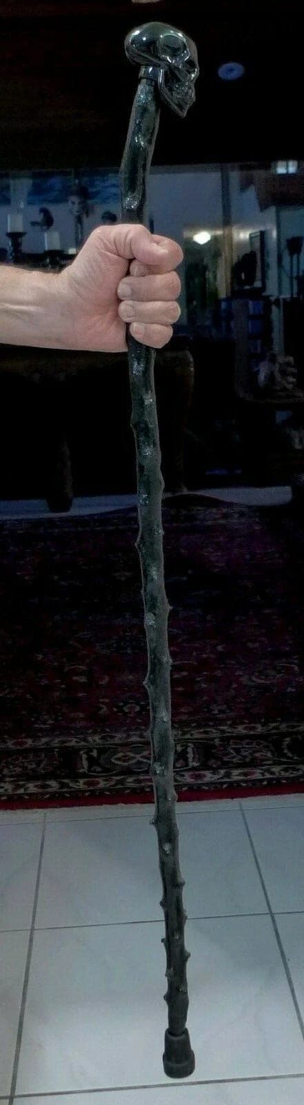Black Skull Acrylic Resin Cast Handle Cane w/ Irish Blackthorn Shaft, 37 inches photo 4