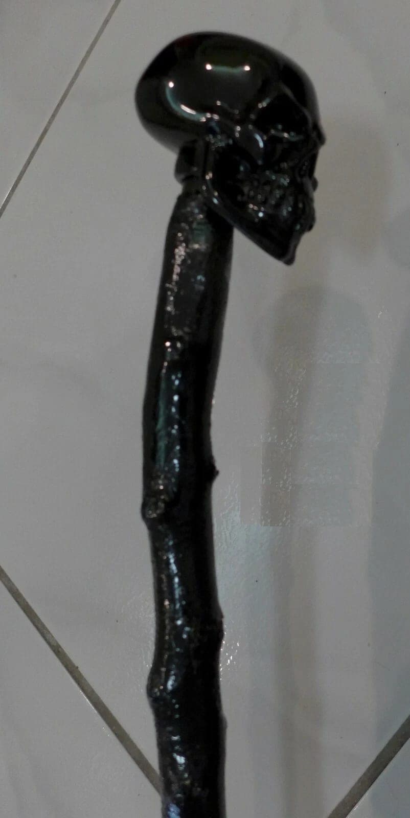 Black Skull Acrylic Resin Cast Handle Cane w/ Irish Blackthorn Shaft, 37 inches photo 7