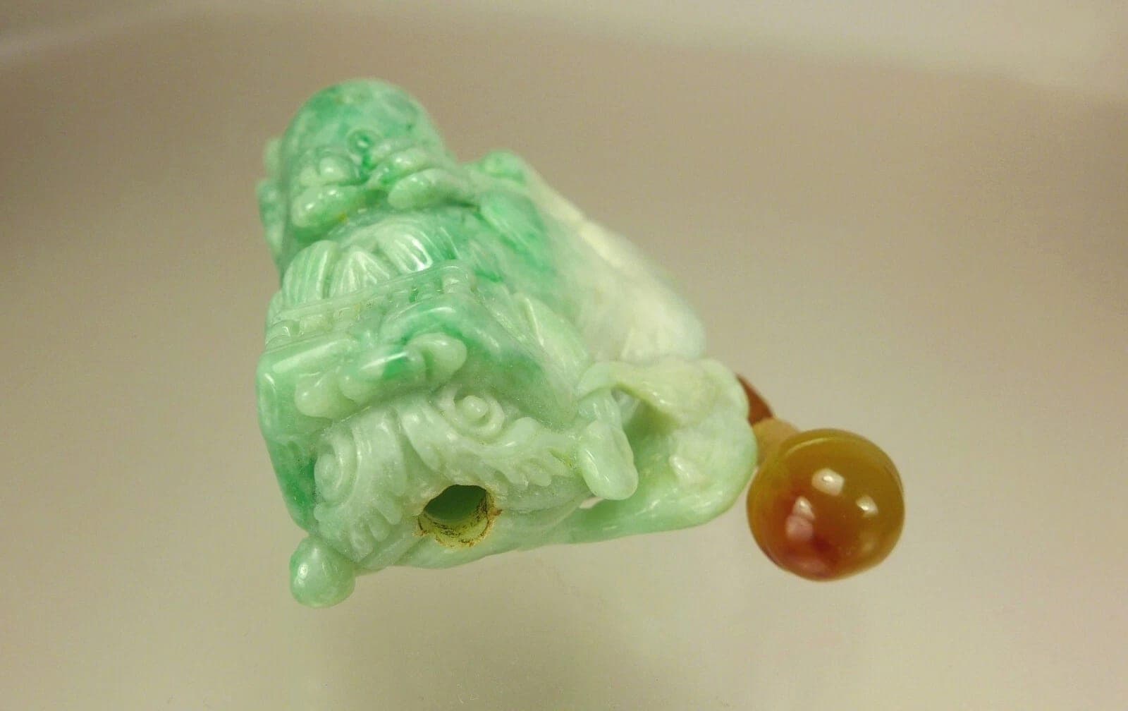 Chinese Carved Green and White Jade, Foo Dog, Snuff Bottle photo 6