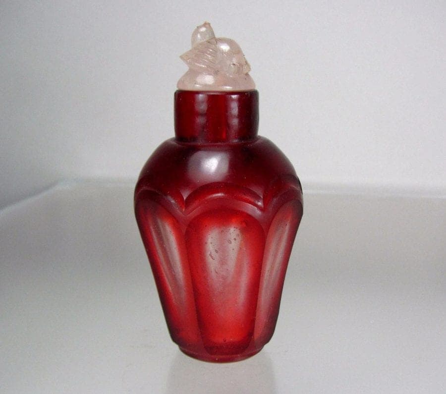 Faceted Ruby Red on Colorless Glass Snuff Bottle, Imperial Glassworks, 1720-1840