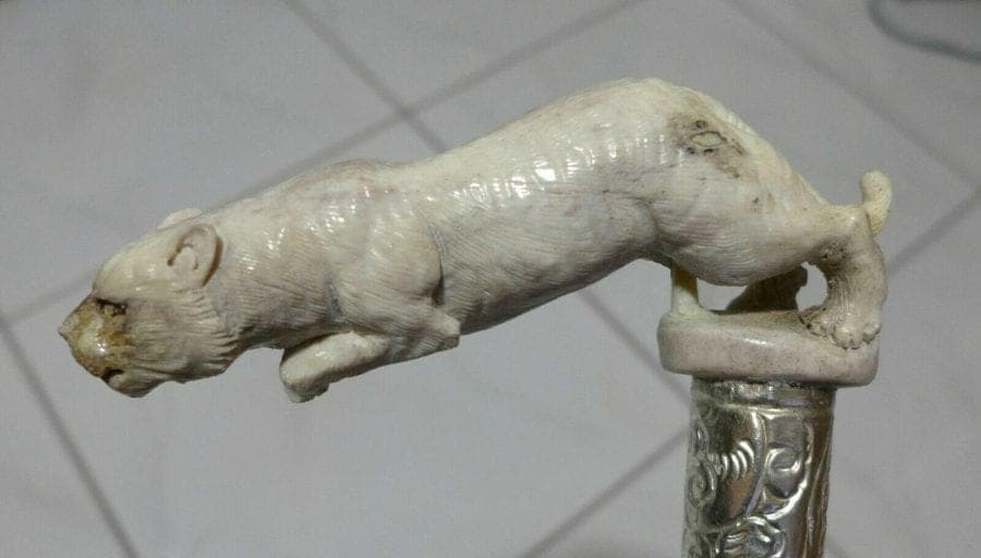 Carved Stag Antler PANTHER Handle Cane with Irish Blackthorn Shaft, 35.5 inches photo 2