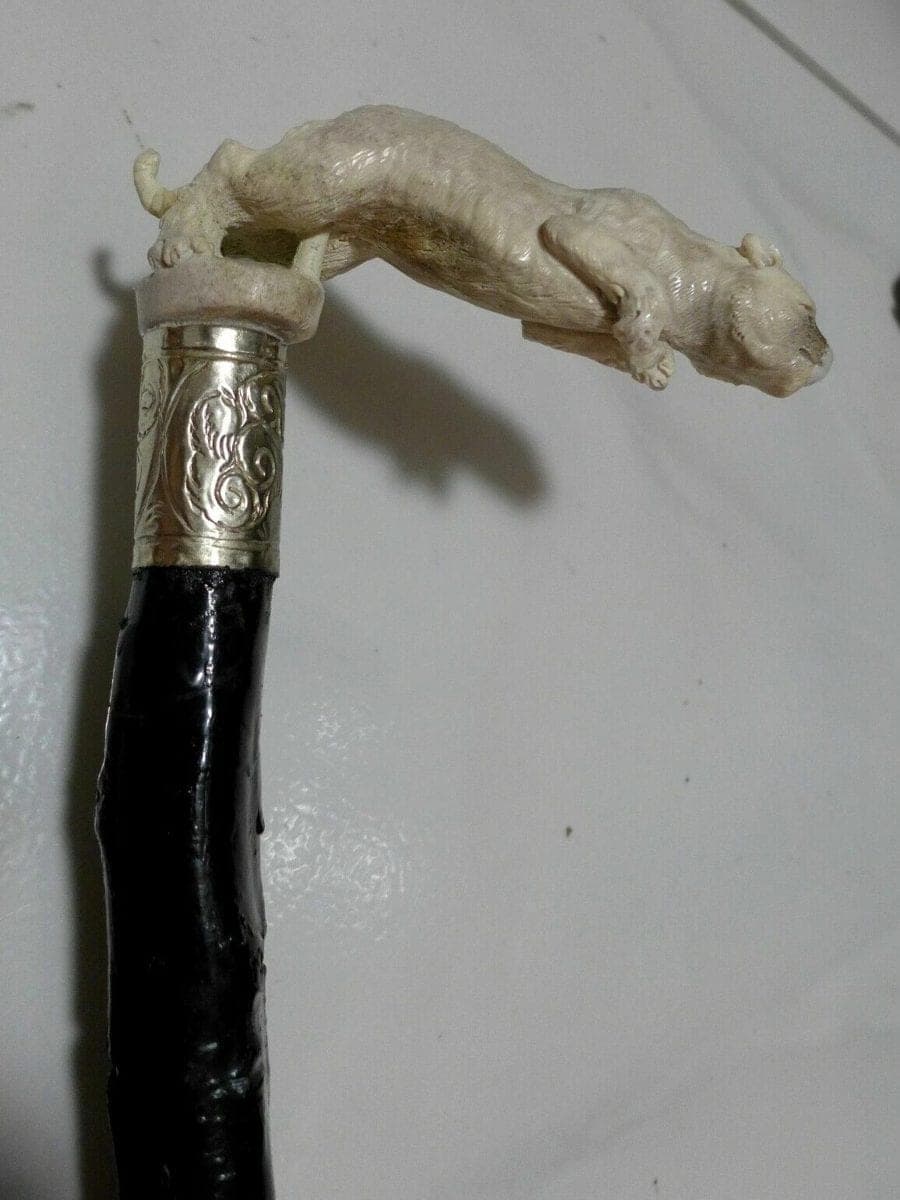 Carved Stag Antler PANTHER Handle Cane with Irish Blackthorn Shaft, 35.5 inches photo 4