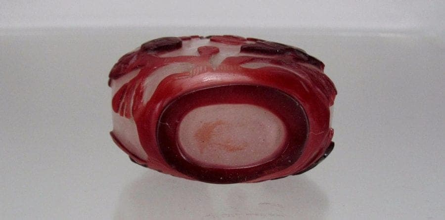 19th C. Ruby Red Over Snowflake Glass Snuff Bottle - Aquatic Sea Life photo 6