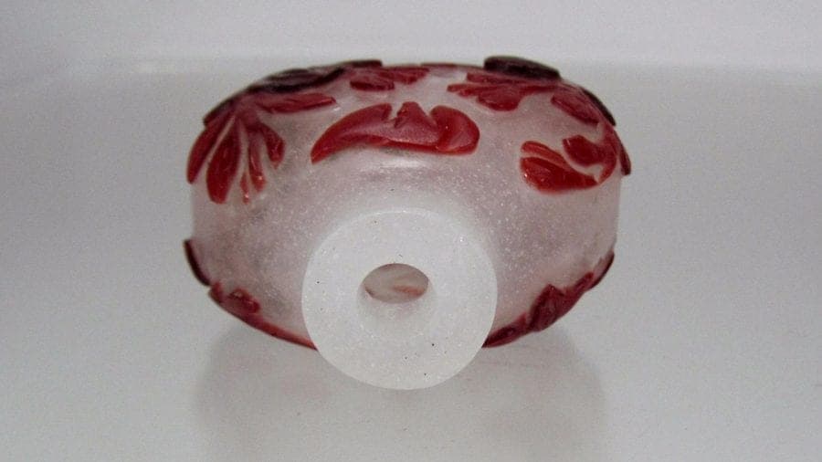 19th C. Ruby Red Over Snowflake Glass Snuff Bottle - Aquatic Sea Life photo 7