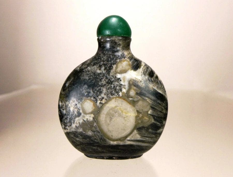 Very Unusual, Gray and Black Fossiliferous Limestone Snuff Bottle, 18/19 C.