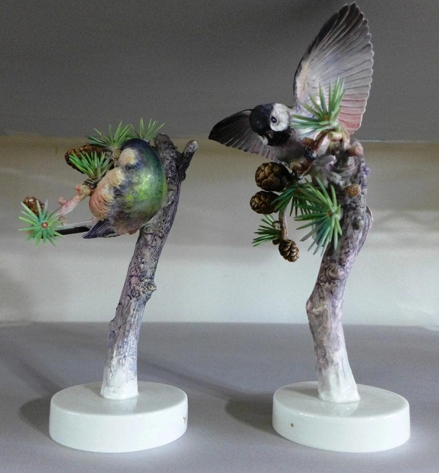 Royal Worcester Dorothy Doughty Birds - Chickadees & Larch, 1938 photo 2