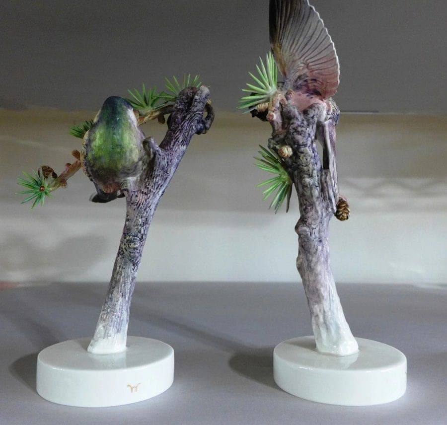 Royal Worcester Dorothy Doughty Birds - Chickadees & Larch, 1938 photo 3