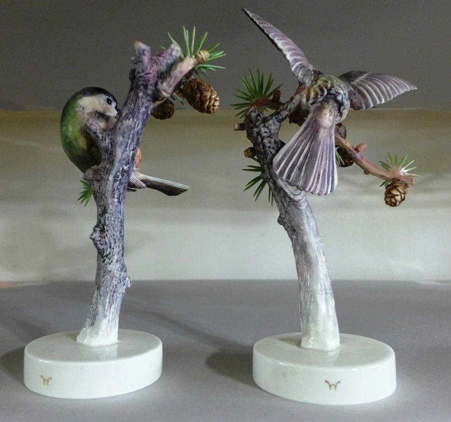 Royal Worcester Dorothy Doughty Birds - Chickadees & Larch, 1938 photo 4