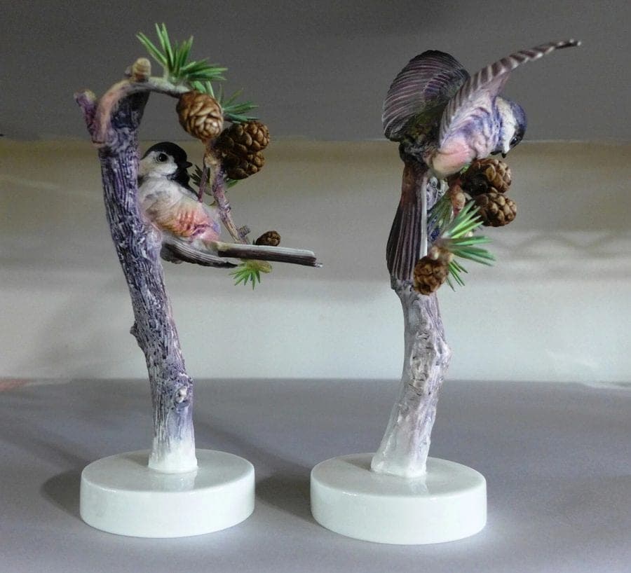 Royal Worcester Dorothy Doughty Birds - Chickadees & Larch, 1938 photo 5