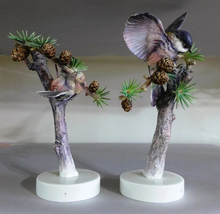 Royal Worcester Dorothy Doughty Birds - Chickadees & Larch, 1938 photo 6
