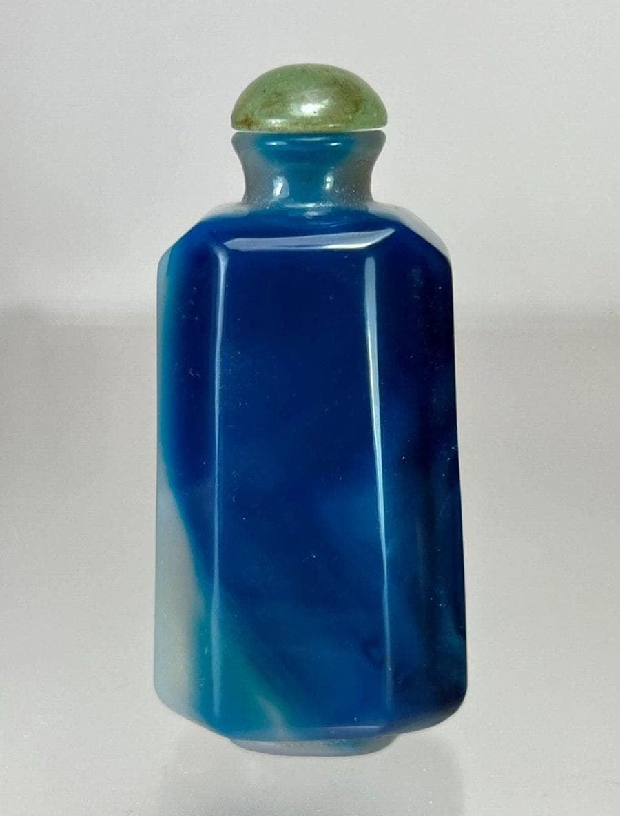 18th/19th C. Colored Faceted Hexagonal Agate Snuff  Bottle -Extremely Rare