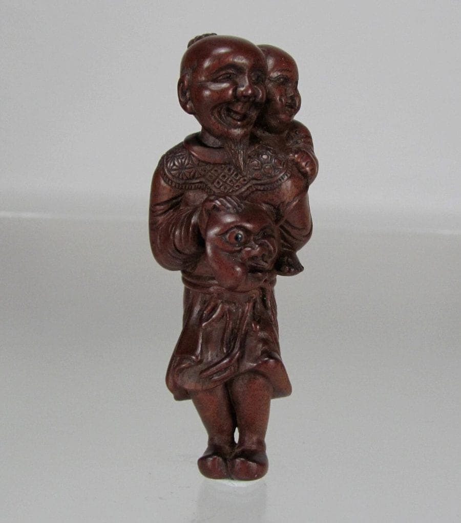 19th C. Japanese Boxwood Netsuke:  Dutchman and Child (Parody) photo 2