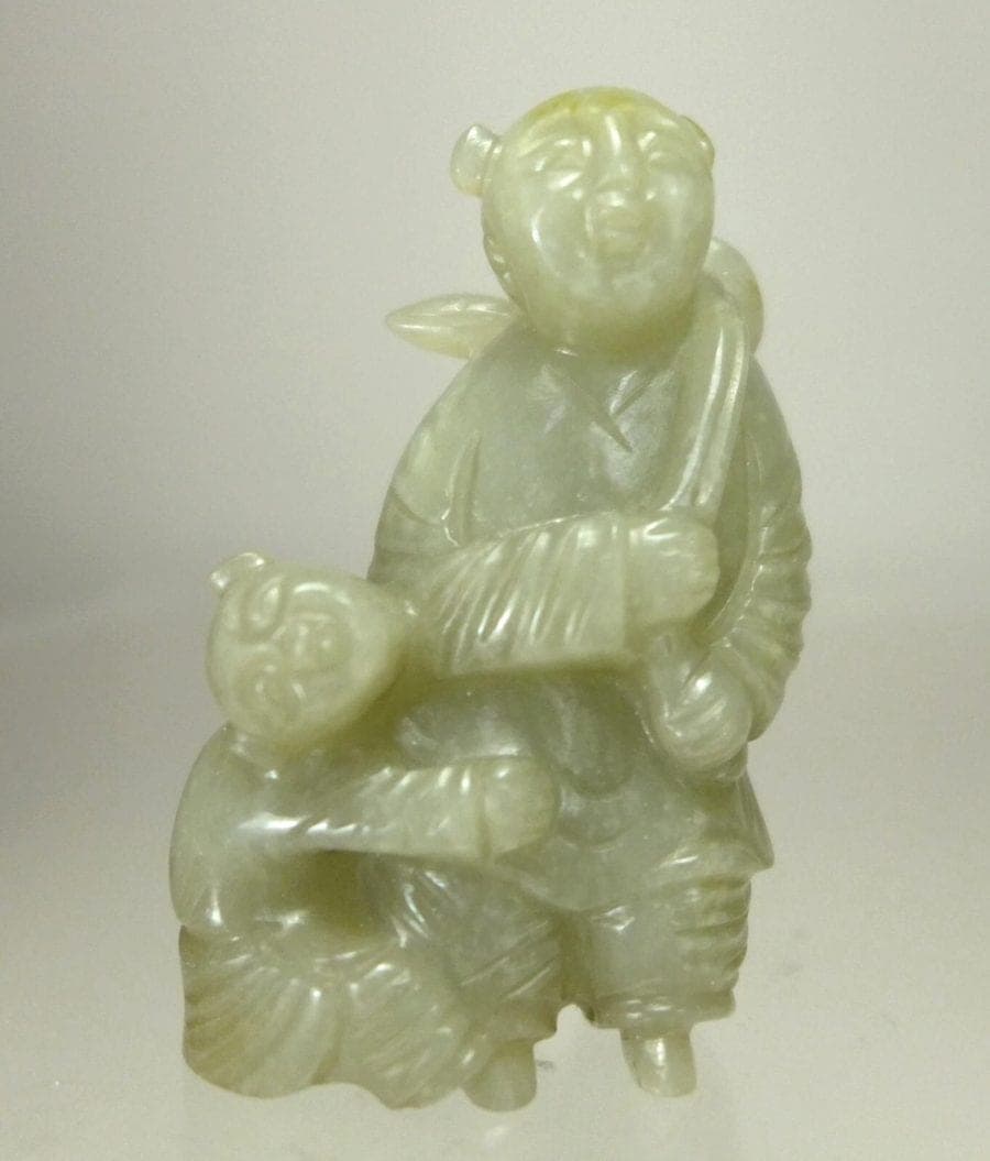 Antique Celadon Jade Carving of a Two Boys