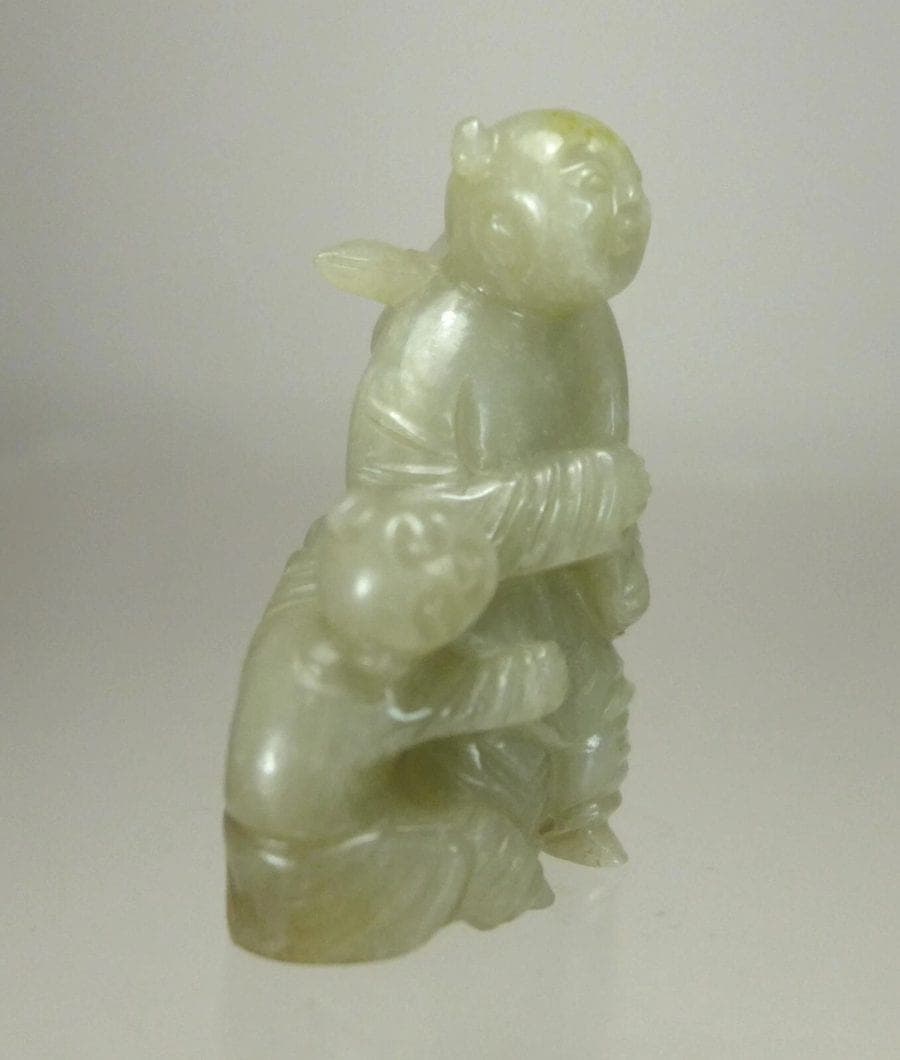 Antique Celadon Jade Carving of a Two Boys photo 3