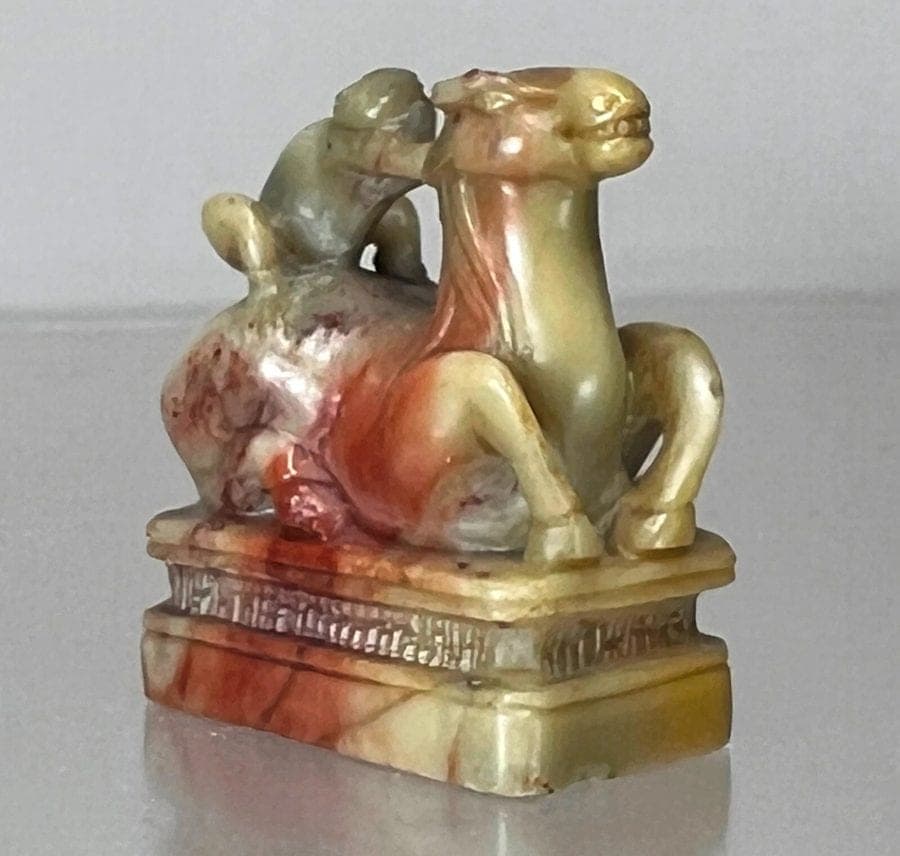 Chinese Carved Celadon and Russet Jade Seal - Monkey on Horse photo 3