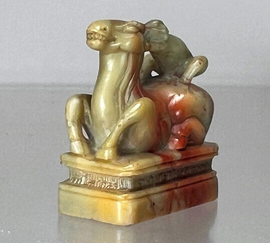 Chinese Carved Celadon and Russet Jade Seal - Monkey on Horse photo 4