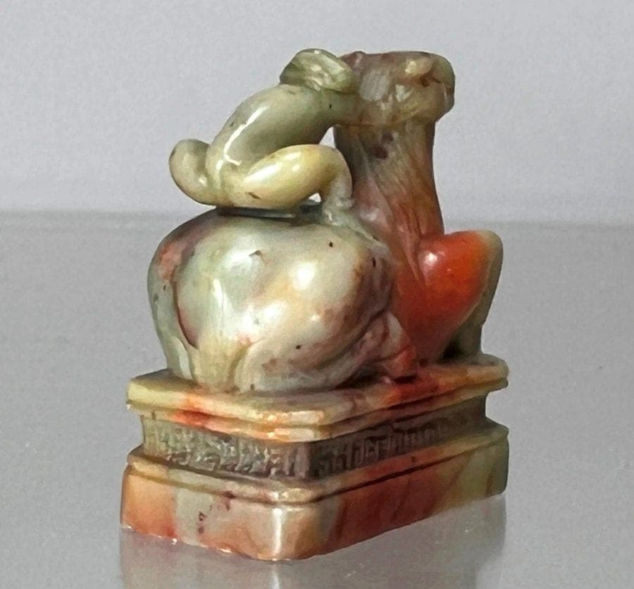 Chinese Carved Celadon and Russet Jade Seal - Monkey on Horse photo 6