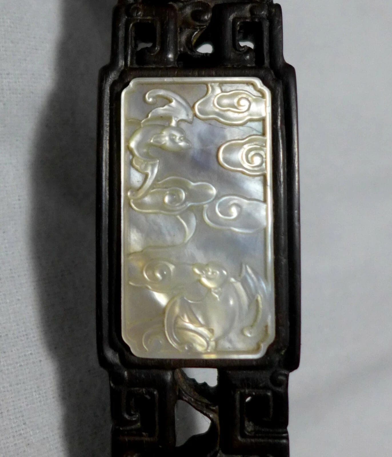 Antique Unique Zitan Wood Ruyi Scepter with Mother-of-Pearl and Jade Plaques photo 6