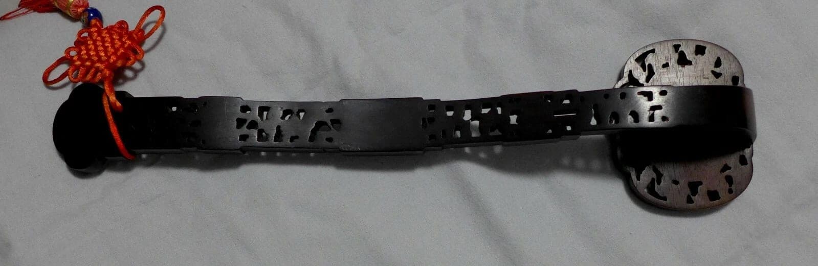 Antique Unique Zitan Wood Ruyi Scepter with Mother-of-Pearl and Jade Plaques photo 9