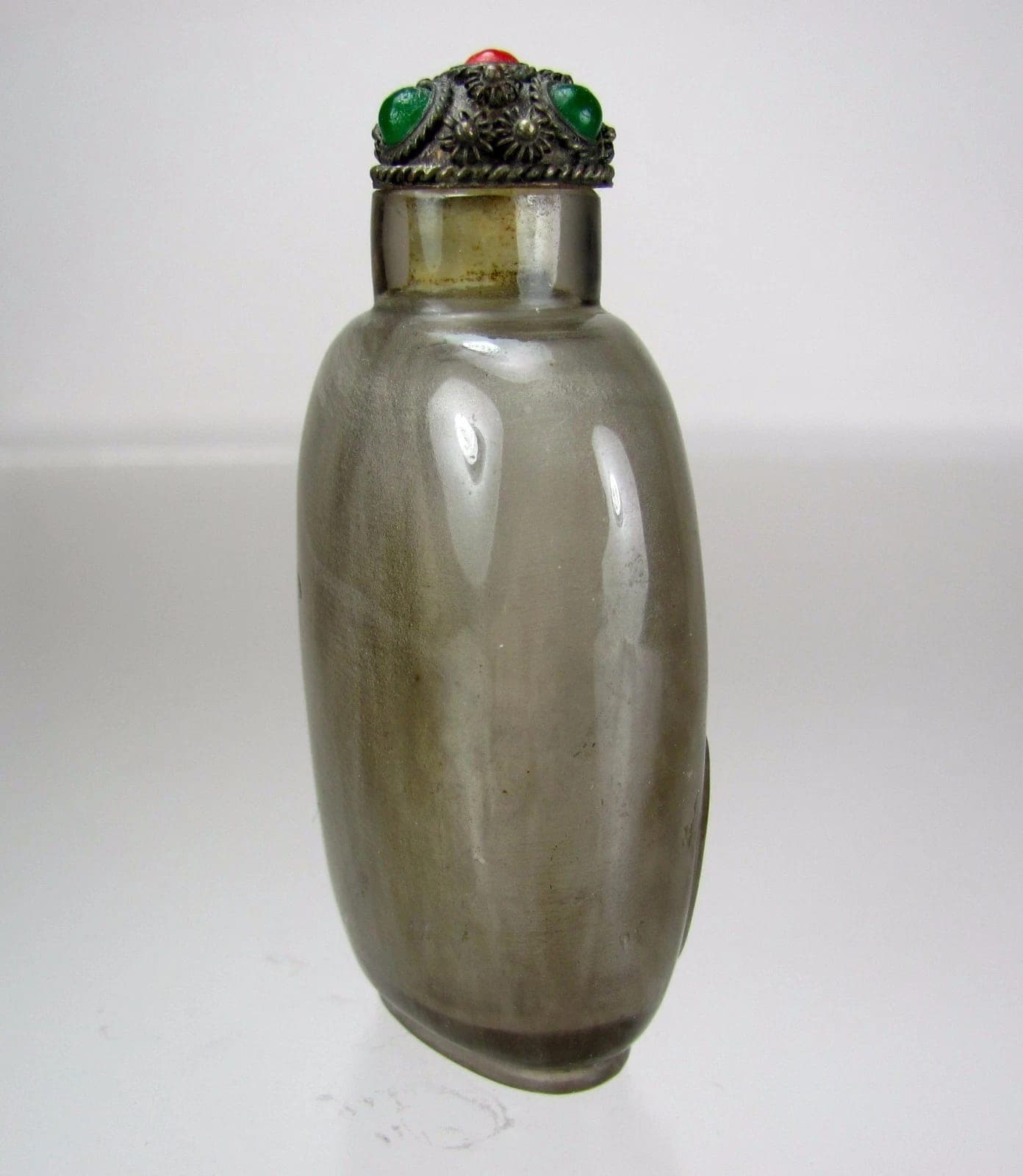 Antique Carved Rock Hair Crystal Snuff Bottle - Flying Bats photo 4