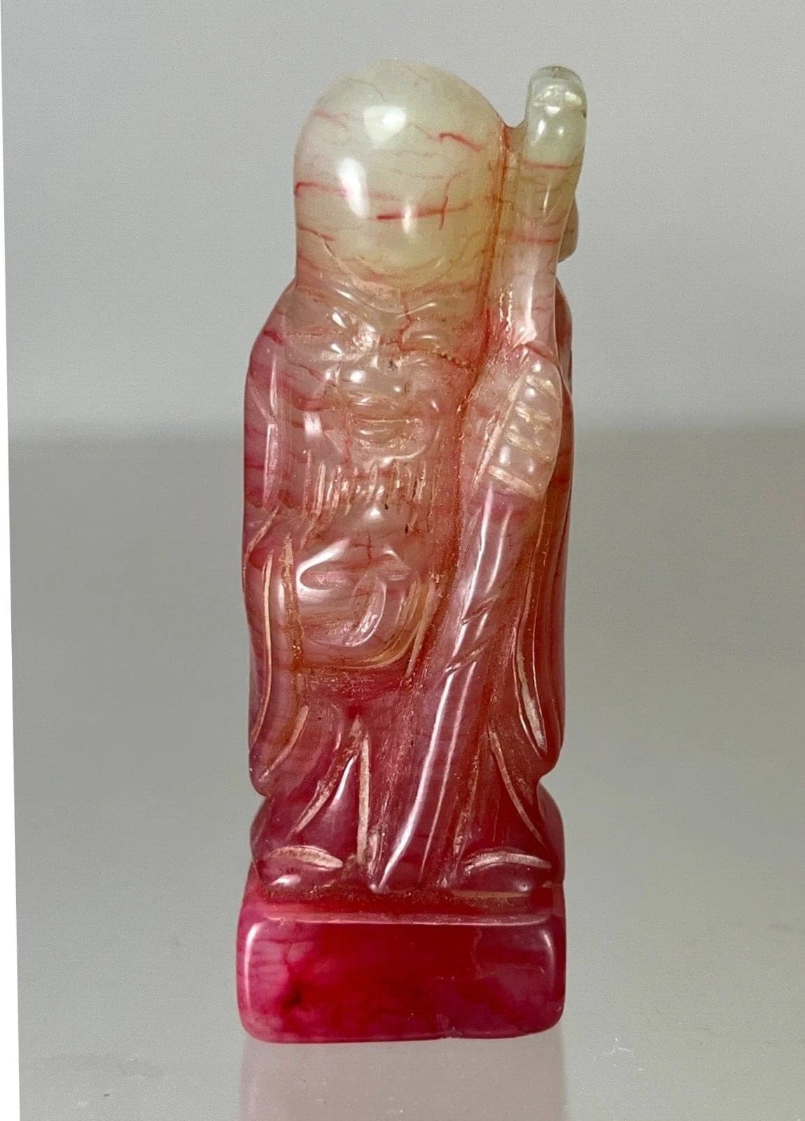 Chinese Carved Pink Jade Seal Stand - Shou Lao